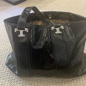 Tory Burch black patent tote